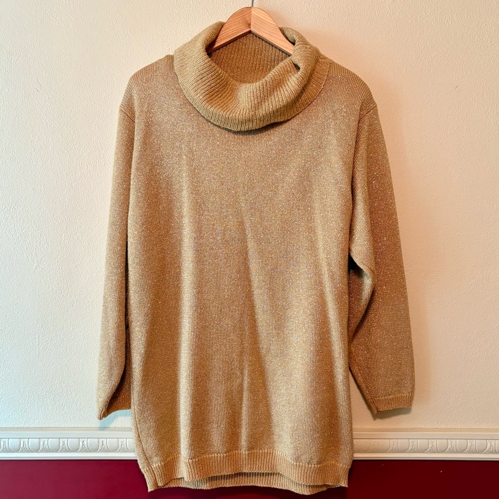 Vintage 80s Gold Metallic Oversized Cowl‎ Neck Sweater